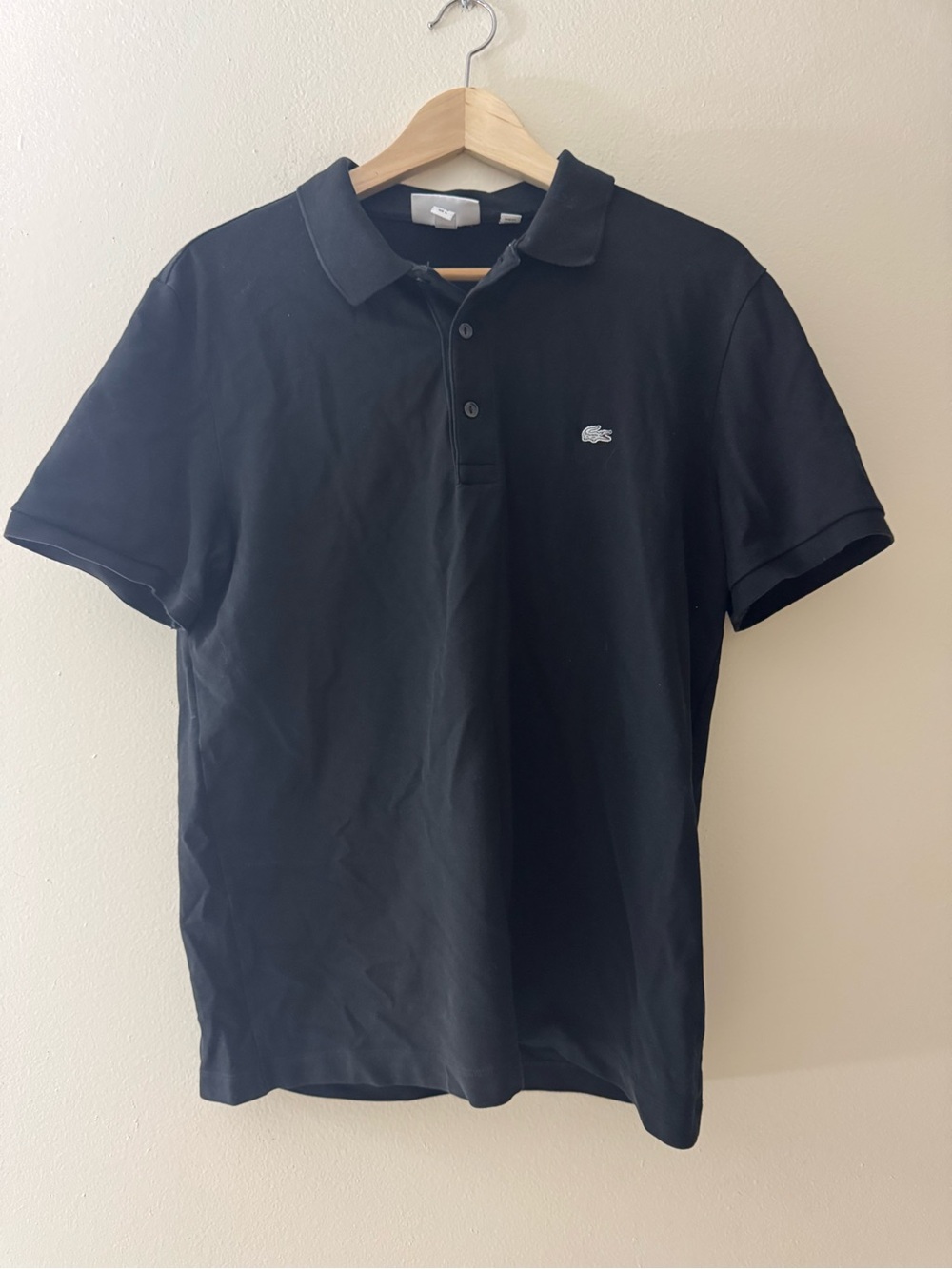 Lacoste Black Short-Sleeve Pique Polo with Crocodile Logo
